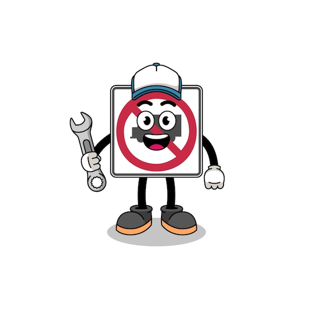 No trucks road sign illustration cartoon as a mechanic