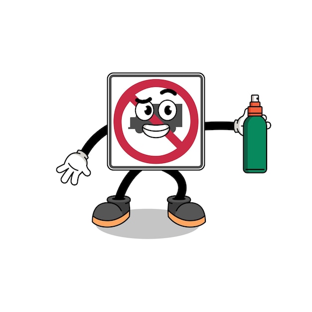 No trucks road sign illustration cartoon holding mosquito repellent