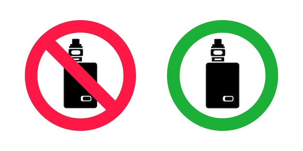Vector no vaping and vaping area signs red forbidden and green allowed circles signs