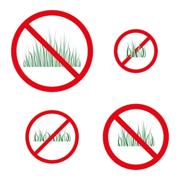 ベクトル 草の上を歩くことを禁止する標識 芝生へのアクセス禁止 草から離れなさい 警告ベクトルイラスト eps 10