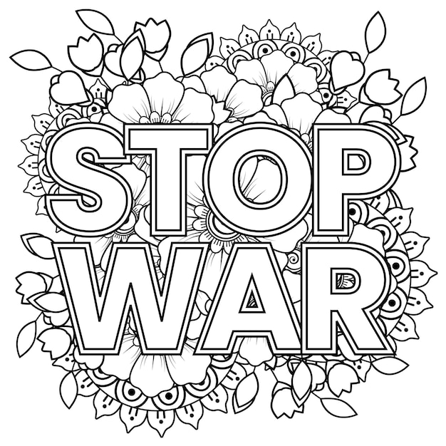 Нет войны и остановить войну баннер или шаблон карты с цветком менди