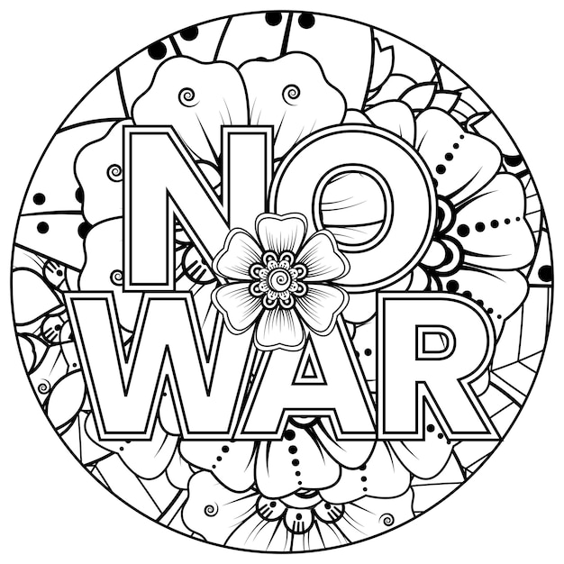 No war and stop war banner or card template with mehndi flower