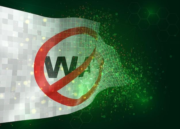 No war, on vector 3d flag on green background with polygons and data numbers