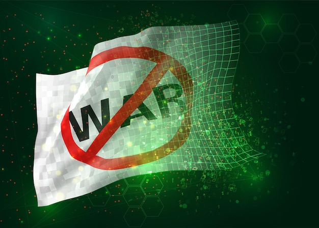 No war, on vector 3d flag on green background with polygons and data numbers