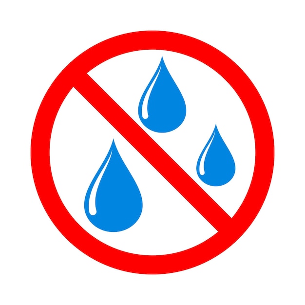 No water sign on white background. Water drop forbidden sign. No water drop. Vector stock illustration.