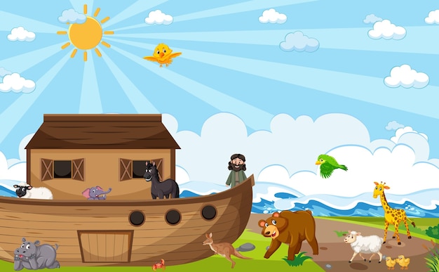 Noah's ark met wilde dieren in de natuurscène