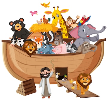 Premium Vector | Noah's ark with animals isolated on white background