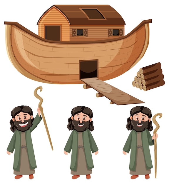 Vector noahs ark and cartoon character set