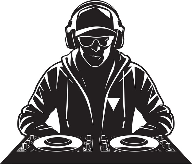 Ночной groove dj player икона в черном вектор вектор вортекс крутой dj player человек в черном