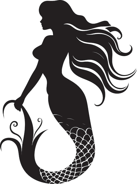 Вектор Ночные ноты логотип черной русалки икона чернила русалка эмблема русалки логотип