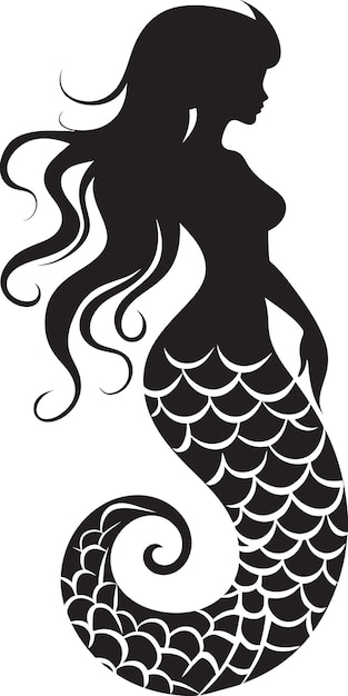 Вектор Ночная нимфа русалка черная икона абиссальная элегантность векторная русалка логотип
