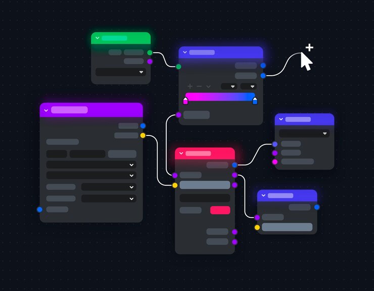 Vector node group. nodes in 3d space. vector illustration. black theme