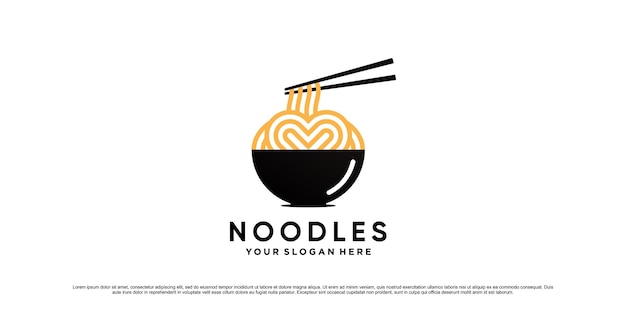 Noedels en kom logo ontwerpsjabloon voor noodle resto met creatief modern concept