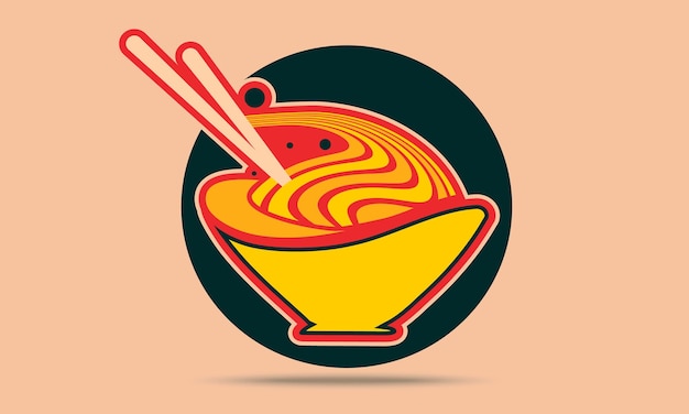 Noedels logo illustratie, Aziatisch eten noodle kom cartoon vector pictogram ontwerp