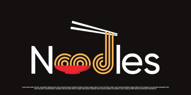 Noedels logo ontwerp vectorillustratie met kom pictogram en creatief element
