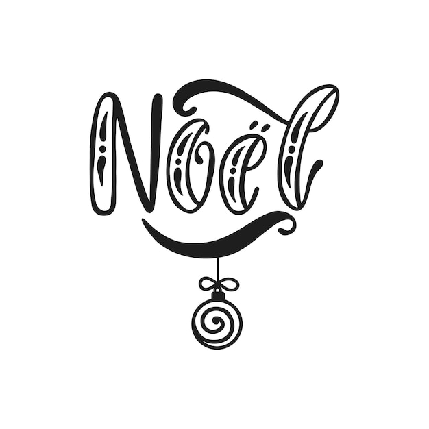 Noël. hand getekende kalligrafie tekst. vakantie typografie ontwerp. zwart-wit kerst wenskaart.