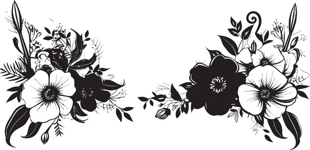 Vector noir blossom silhouettes invitation card floral icons ethereal floral elegance ornate black vector