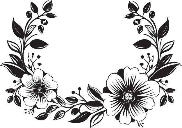 Vettore sinfonia botanica noir arte floreale disegnata a mano graphite bloom ensemble noir logo sketches
