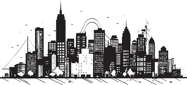 Noir City Heights Black and White Urban Art Metropolis After Dark Monochrome Vector Elegance