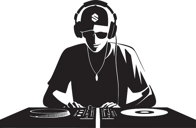 Vector noir mixology dj player icon in black brilliance weighty wonders black vector logo of a stout man