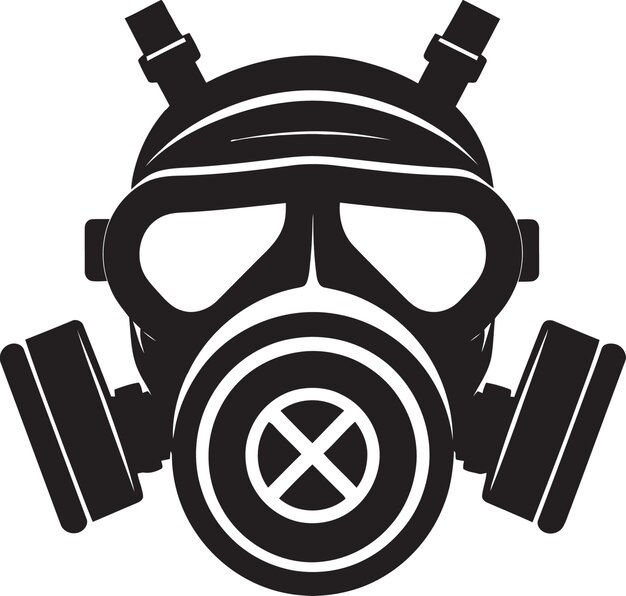 Vector noir shield black gas mask emblem design dark defender vector gas mask icon symbol