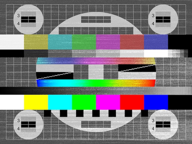 노이즈 그레인 TV 신호 테스트 화면 리트로 텔레비전 색상 글리치 패턴 벡터 배경 그레인 노이즈 정적 이미지 또는 도트워크 점각 효과가 있는 TV 신호 테스트 화면
