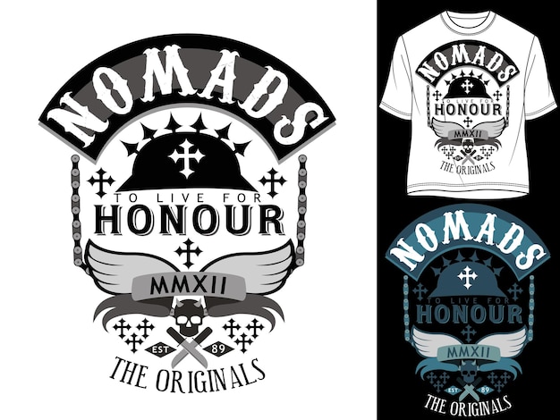 nomads honour stylist vector vintage badges with calligraphic tshirt designjersey Vector