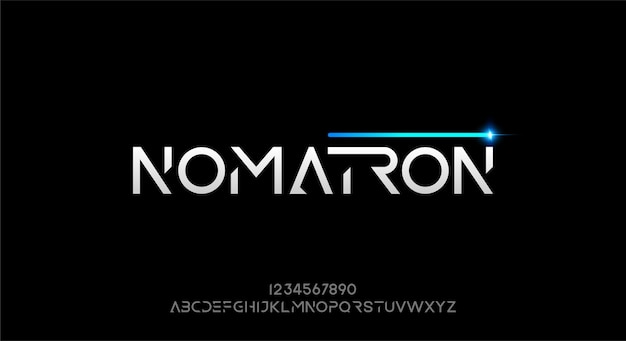 Nomatron、抽象的なテクノロジーの未来的なアルファベットのフォント。デジタル空間書体