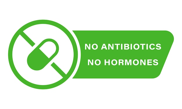 Icona dell'ormone antibiotico non aggiunto cibo senza ormoni e segno verde antibiotico