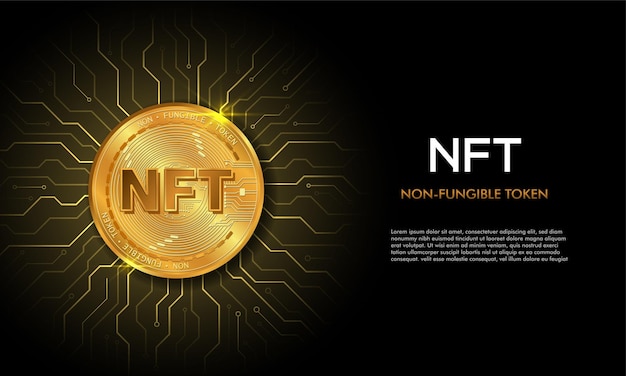 Non fungible token nfttechnology background with circuitnft logocrypto currency concept