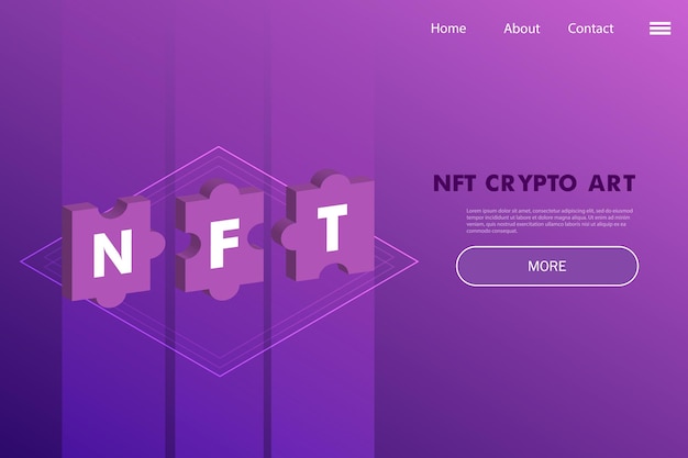 Non Fungible Token Project landing page  crypto artwork on digital platform concept in purple tones