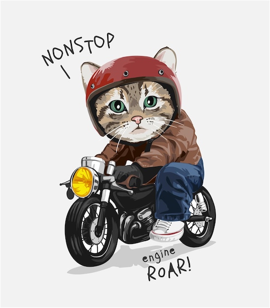 non-stop slogan schattige kat rijden motorfiets