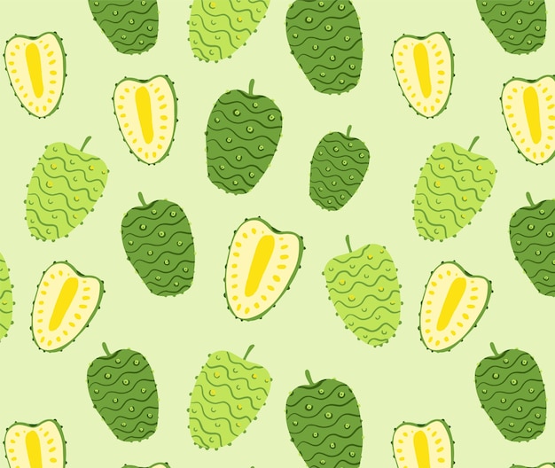 Noni fruit seamless pattern with green background Illustration of Morinda citrifolia