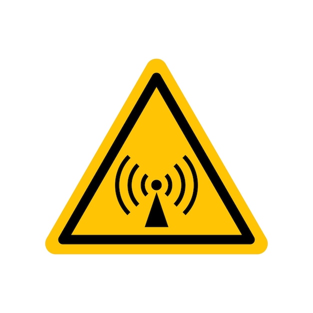 Nonionizing radiation sign Black danger icon on yellow triangle symbol Vector illustration of radio emission