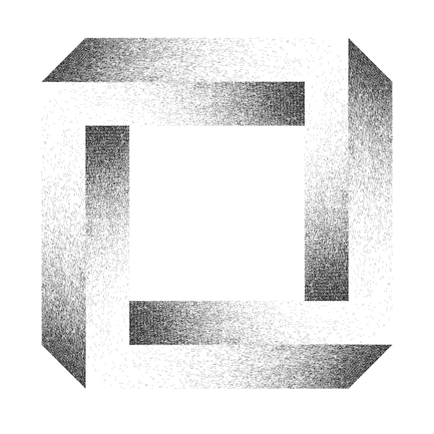 Nood geometrische basisvorm ontwerp. Ruisverspreiding vierkant logo. Spray-effect. Vector