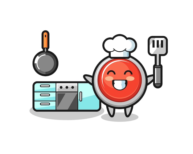 Nood paniekknop karakter illustratie als een chef-kok aan het koken is, schattig ontwerp