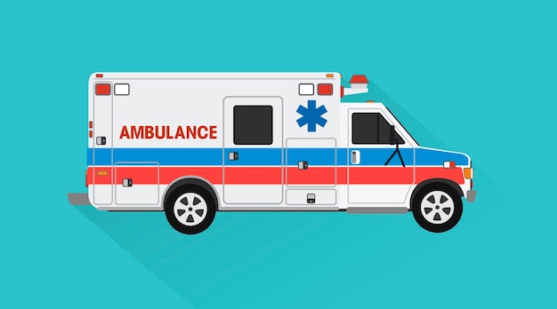 Noodambulance vectorillustratie Ambulance auto in platte ontwerpstijl Vectorillustratie