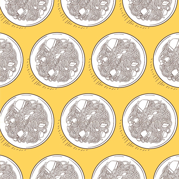 Noodle bowl cartoon seamless pattern