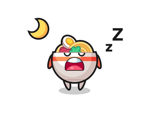 noodle bowl character illustration sleeping at night , cute style design for t shirt, sticker, logo element