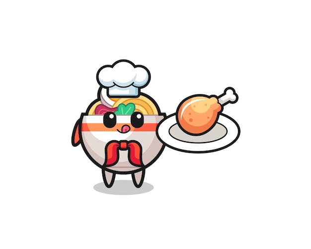 noodle bowl fried chicken chef cartoon character
