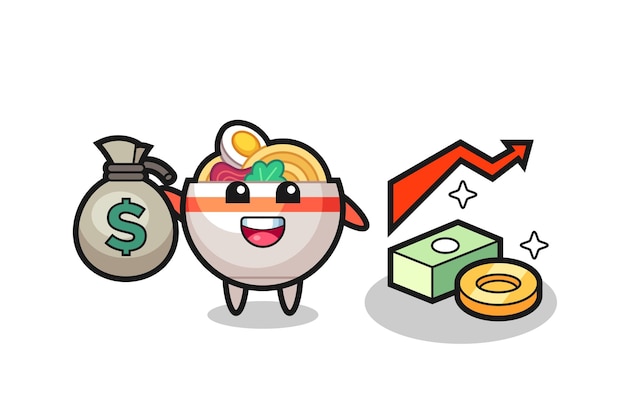 Noodle bowl illustration cartoon holding money sack