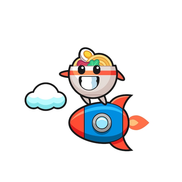 Noodle bowl mascot character riding a rocket , cute style design for t shirt, sticker, logo element