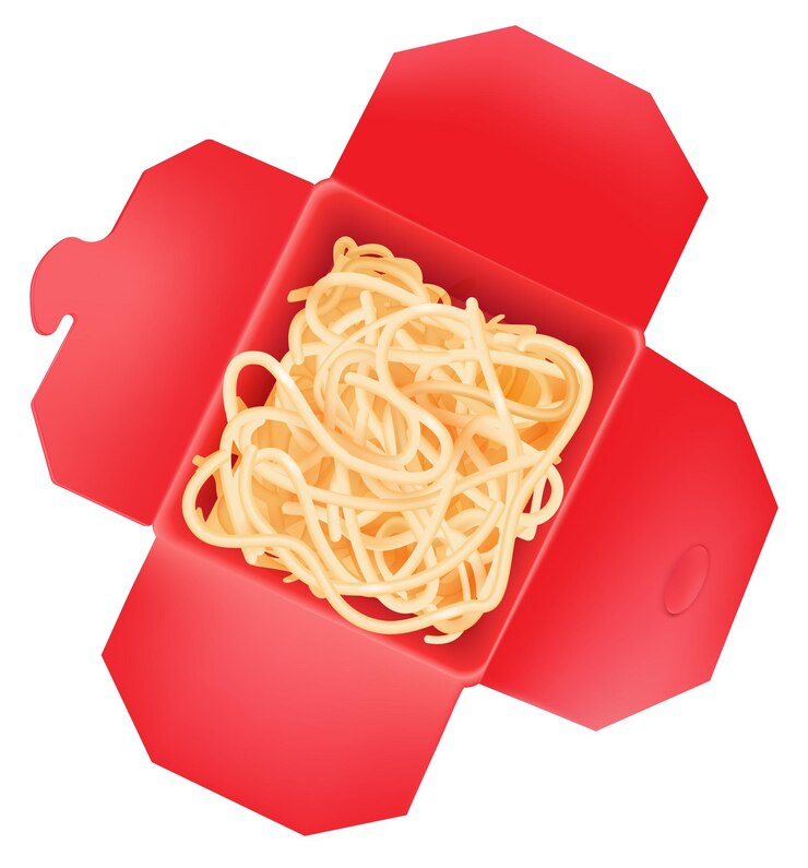 Vector noodle box top view open wok pack isolated on white background