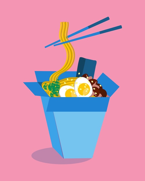 Noodle box traditional Asian fast food vector illustration