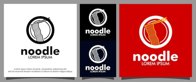 Bacchette di noodle e modello logo piatto