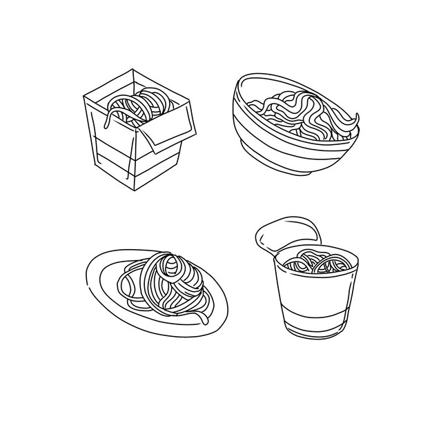 Noodle hand drawn doodle illustrations vector set