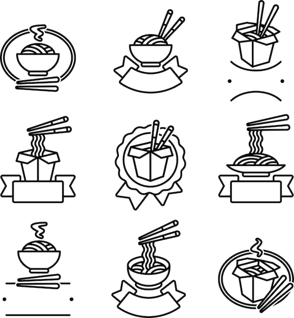 Noodle labels and elements set Collection icon noodles Vector