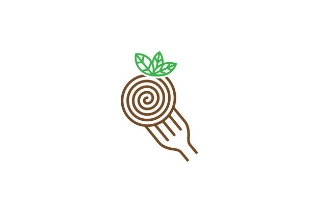 Noodle line art logo design with simple fork and leaf