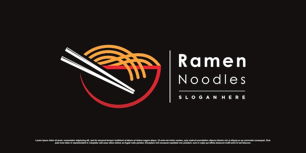 Noodle logo design illustration with bowl chopsticks and creative element concept