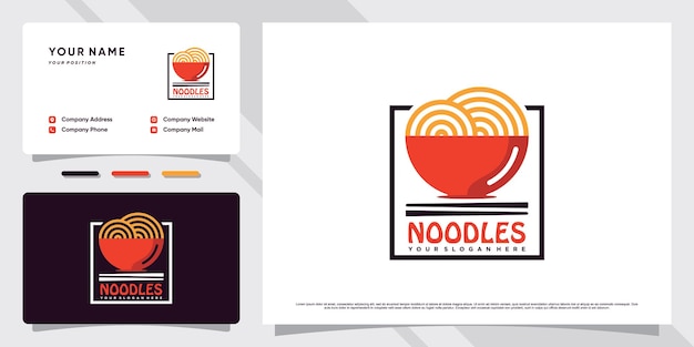 Noodle logo design illustration with bowl icon and business card template